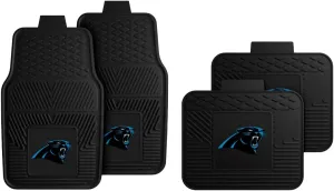 Fanmats Carolina Panthers Set of 4 Car Mats for Cars, SUV, Pickups - All Weather Technology Protection, Deep Reservoir Design, Universal Fit - 3D NFL Team Logo - 29”x17” Front - 14” x 17” Rear Mat