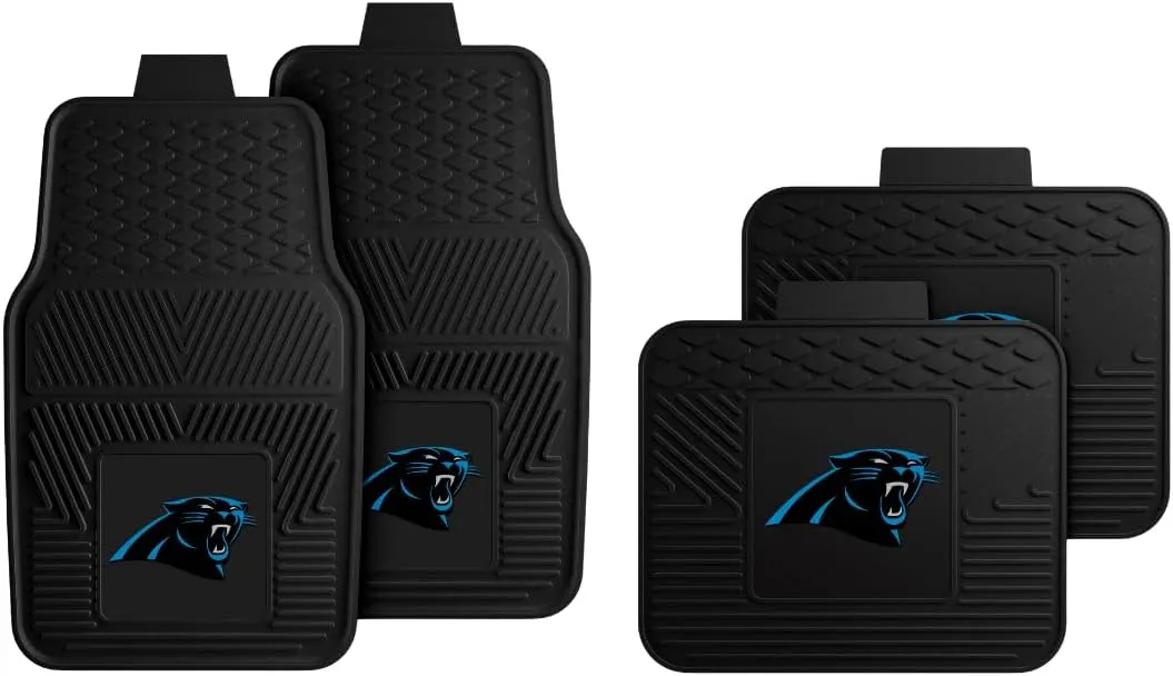 Fanmats Carolina Panthers Set of 4 Car Mats for Cars, SUV, Pickups - All Weather Technology Protection, Deep Reservoir Design, Universal Fit - 3D NFL Team Logo - 29”x17” Front - 14” x 17” Rear Mat