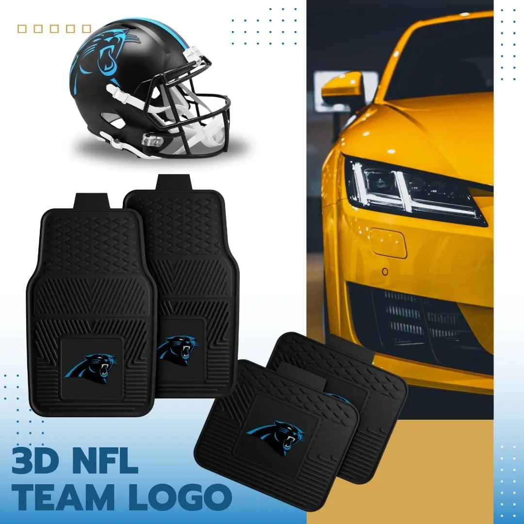 Fanmats Carolina Panthers Set of 4 Car Mats for Cars, SUV, Pickups - All Weather Technology Protection, Deep Reservoir Design, Universal Fit - 3D NFL Team Logo - 29”x17” Front - 14” x 17” Rear Mat