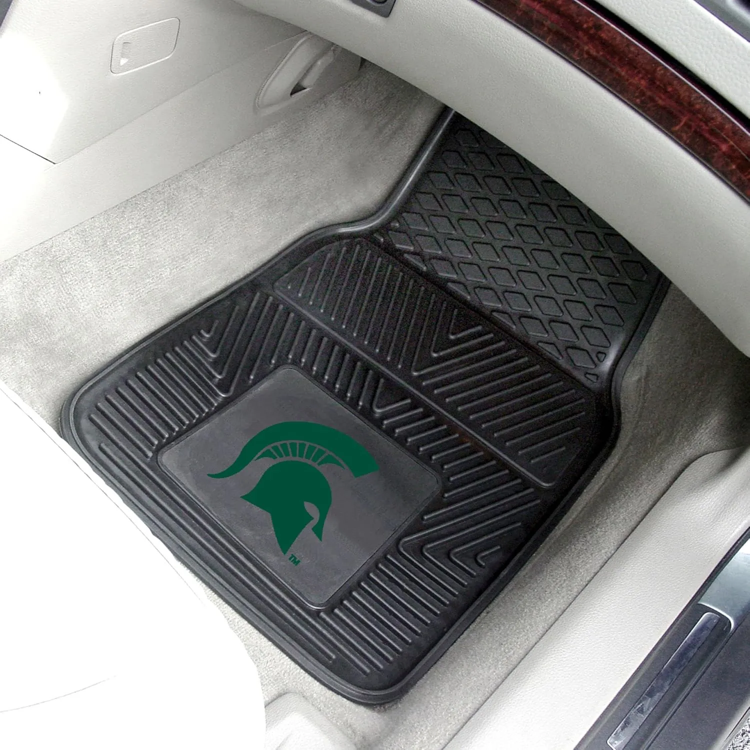 Fanmats Michigan State University Spartans Set of 4 Car Mats for Cars, SUV, Pickups - All Weather Protection, Deep Reservoir Design, Universal Fit - 3D NCAA Team logo-29”x17” Front-14”x 17” Rear Mat