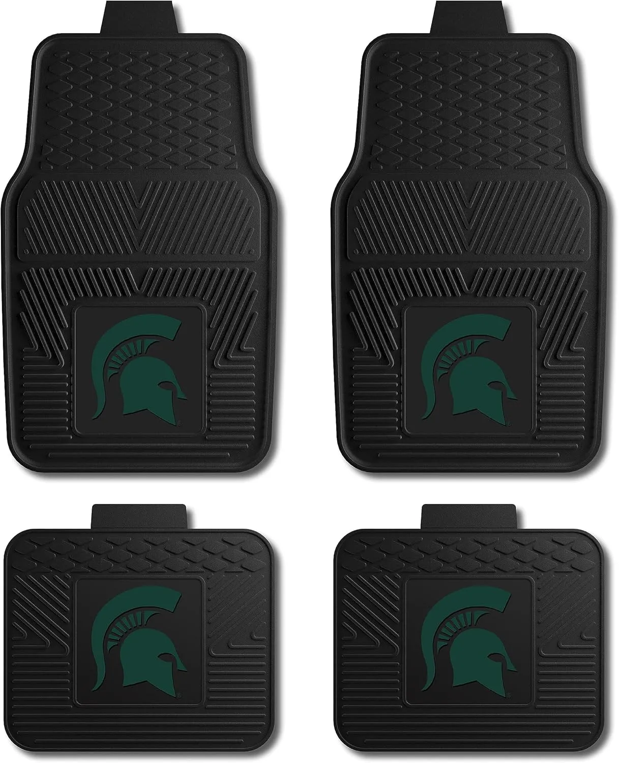Fanmats Michigan State University Spartans Set of 4 Car Mats for Cars, SUV, Pickups - All Weather Protection, Deep Reservoir Design, Universal Fit - 3D NCAA Team logo-29”x17” Front-14”x 17” Rear Mat