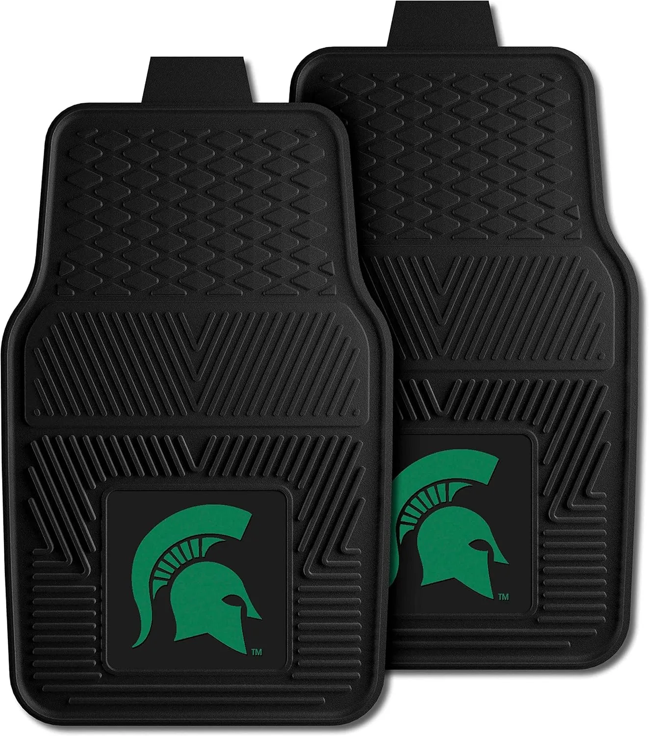 Fanmats Michigan State University Spartans Set of 4 Car Mats for Cars, SUV, Pickups - All Weather Protection, Deep Reservoir Design, Universal Fit - 3D NCAA Team logo-29”x17” Front-14”x 17” Rear Mat