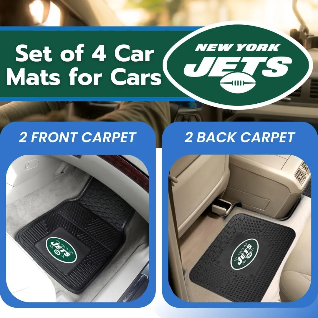 Fanmats New York Jets Set of 4 Car Mats for Cars, SUV, Pickups - All Weather Technology Protection, Deep Reservoir Design, Universal Fit - 3D NFL Team Logo - 29”x17” Front - 14”x17” Rear Mat