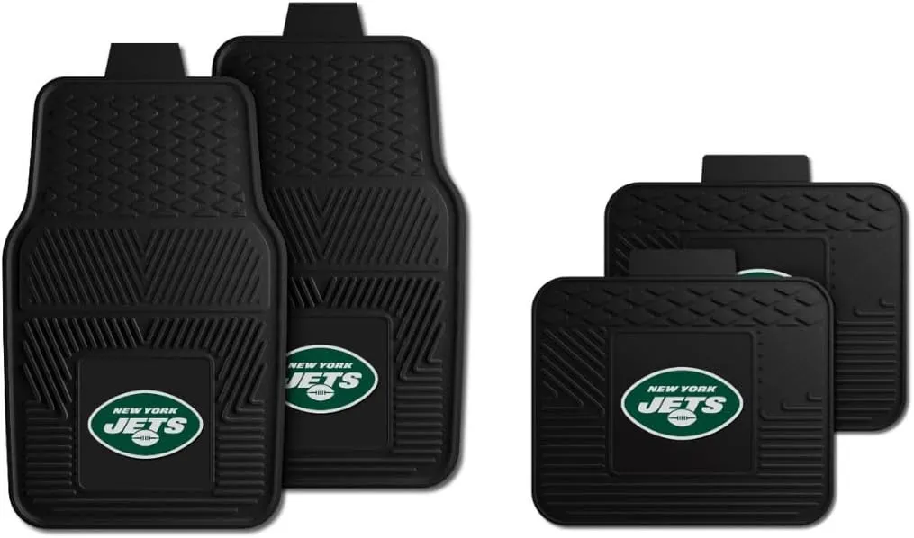 Fanmats New York Jets Set of 4 Car Mats for Cars, SUV, Pickups - All Weather Technology Protection, Deep Reservoir Design, Universal Fit - 3D NFL Team Logo - 29”x17” Front - 14”x17” Rear Mat