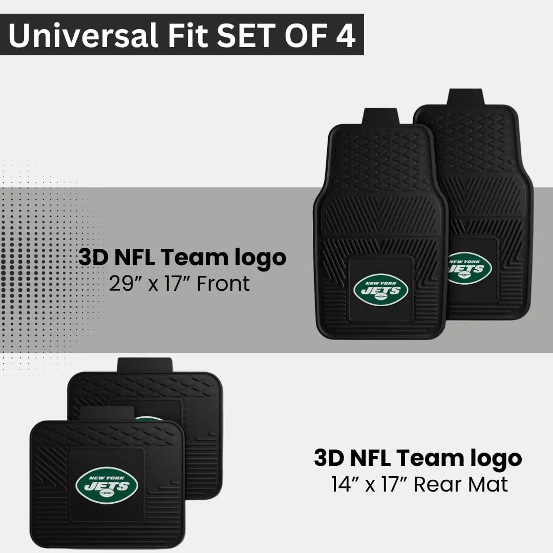 Fanmats New York Jets Set of 4 Car Mats for Cars, SUV, Pickups - All Weather Technology Protection, Deep Reservoir Design, Universal Fit - 3D NFL Team Logo - 29”x17” Front - 14”x17” Rear Mat
