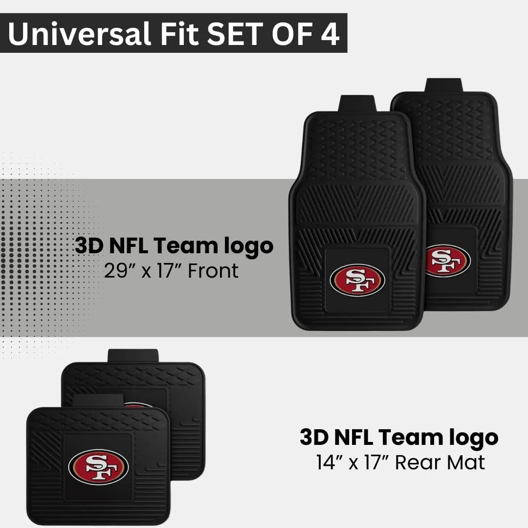 Fanmats San Francisco 49ers Set of 4 Car Mats for Cars, SUV, Pickups - All Weather Technology Protection, Deep Reservoir Design, Universal Fit - 3D NFL Team Logo - 29”x17” Front - 14” x 17” Rear Mat