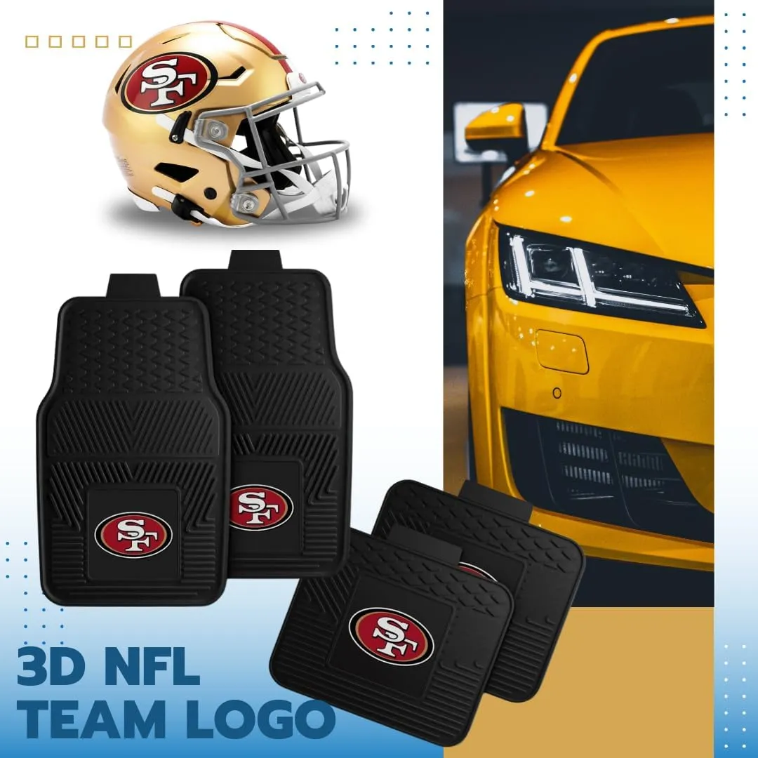 Fanmats San Francisco 49ers Set of 4 Car Mats for Cars, SUV, Pickups - All Weather Technology Protection, Deep Reservoir Design, Universal Fit - 3D NFL Team Logo - 29”x17” Front - 14” x 17” Rear Mat