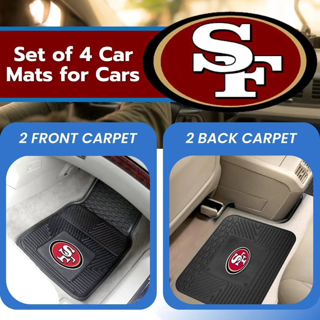 Fanmats San Francisco 49ers Set of 4 Car Mats for Cars, SUV, Pickups - All Weather Technology Protection, Deep Reservoir Design, Universal Fit - 3D NFL Team Logo - 29”x17” Front - 14” x 17” Rear Mat