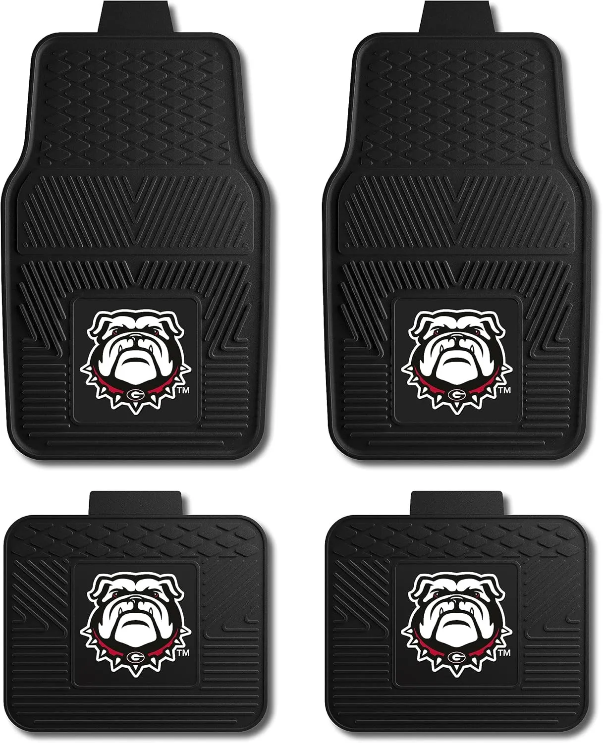 Fanmats University of Georgia Bulldogs Set of 4 Car Mats for Cars, SUV, Pickups - All Weather Protection, Deep Reservoir Design, Universal Fit - 3D NCAA Bulldog Logo - 29”x17” Front-14”x17” Rear Mat