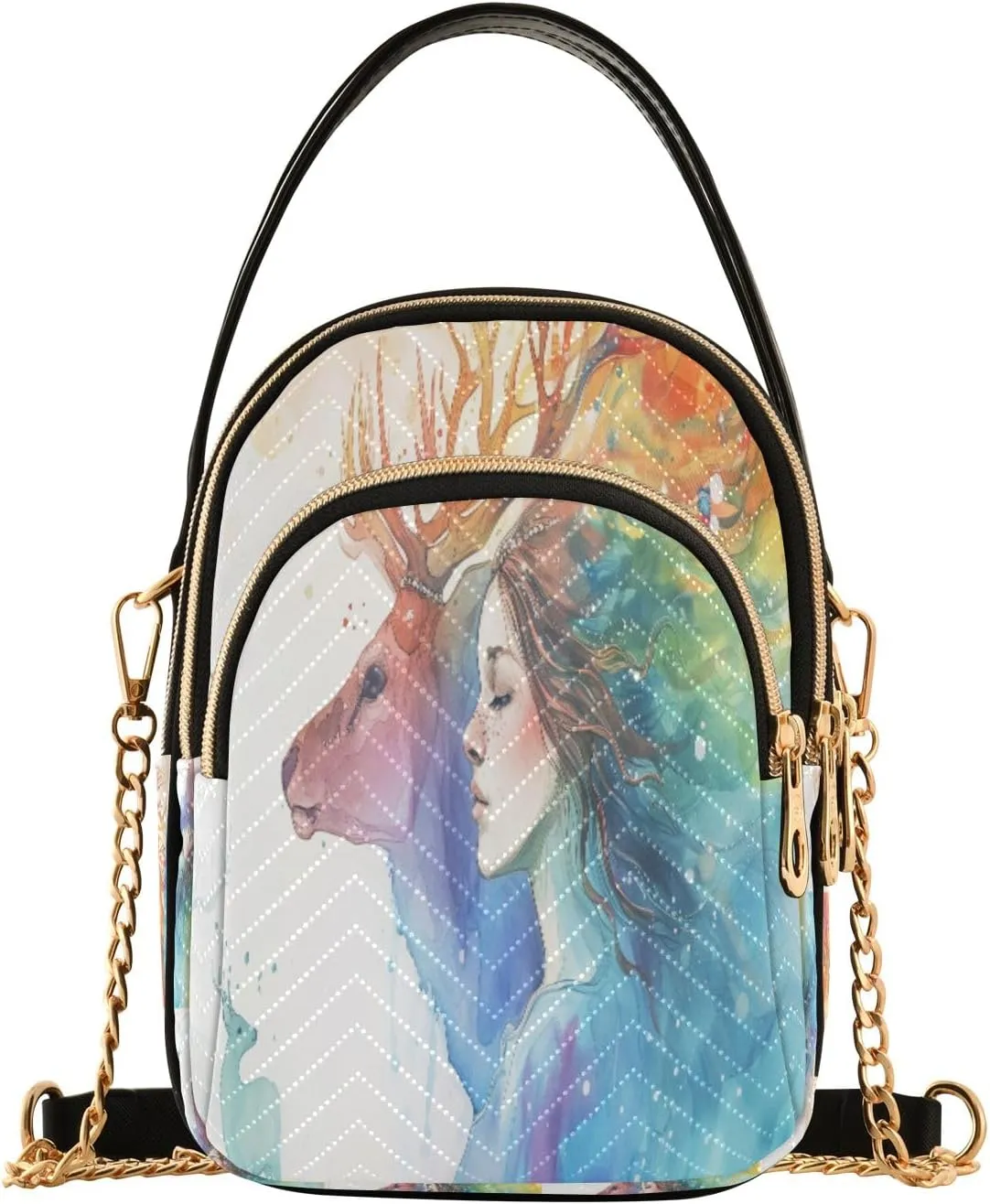 Fantasy Elk Crossbody Handbags for Women Casual Leather Shoulder Phone Purse