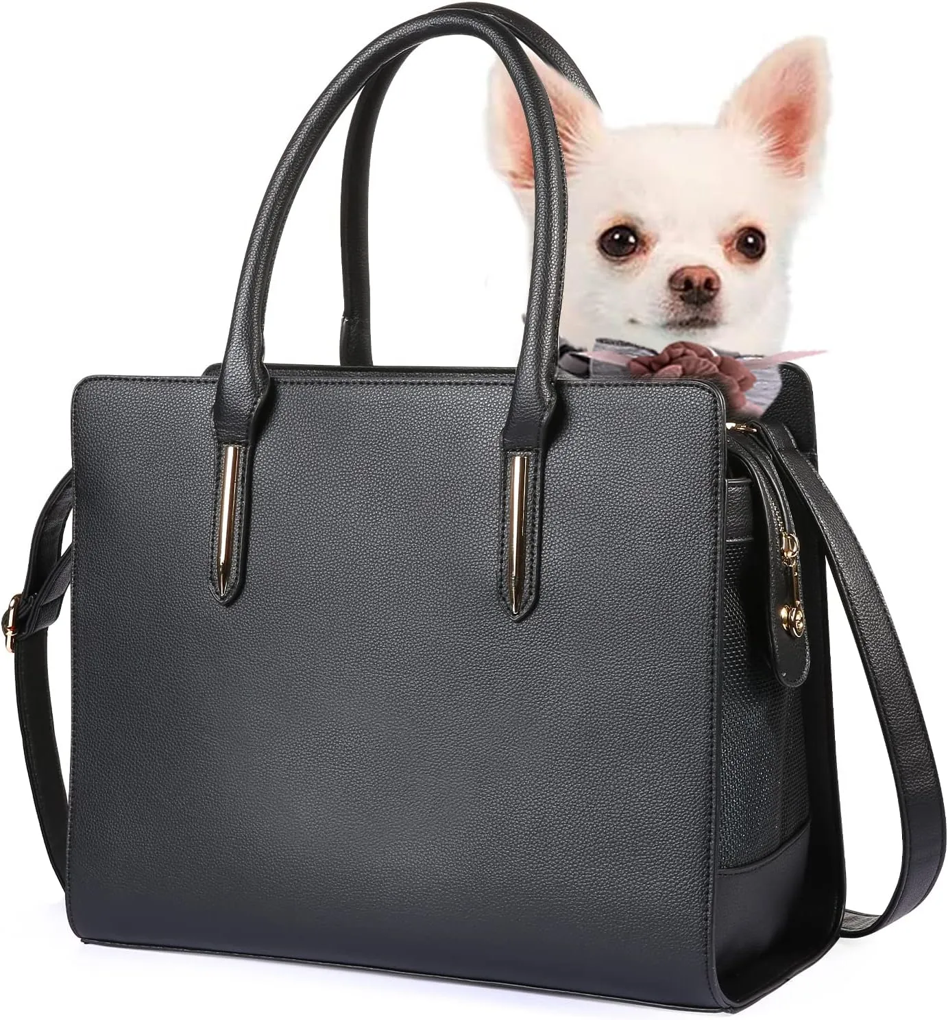 Fashion Dog Purse Carrier for Small Dogs with Shoulder Strap, Hold Up to 5lbs Quality PU Leather Pet Carrier, Cat Carrier, Airline Approved Puppy Purse Carrier for Travel (Black, Small Size)