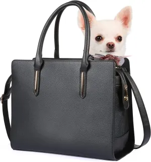 Fashion Dog Purse Carrier for Small Dogs with Shoulder Strap, Hold Up to 5lbs Quality PU Leather Pet Carrier, Cat Carrier, Airline Approved Puppy Purse Carrier for Travel (Black, Small Size)