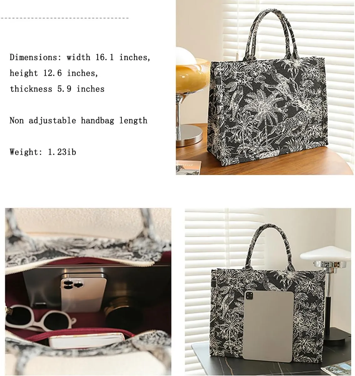 Fashion luxury tote bag cotton linen one shoulder handbag large capacity jacquard embroidery retro