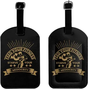 Feed Your Fitness Starve Your Mediocrity Luggage Tags for Suitcases PU Leahter Luggage Tag with Privacy Cover ID Tags Men Women Travel Bag Luggage Accessories