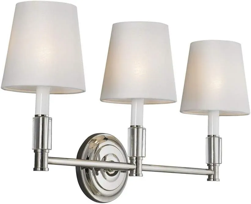 Feiss VS43003-PN Lismore Fabric Shade Wall Vanity Bath Lighting, Chrome, 3-Light (24"W x 13"H) 180watts