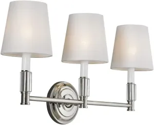 Feiss VS43003-PN Lismore Fabric Shade Wall Vanity Bath Lighting, Chrome, 3-Light (24"W x 13"H) 180watts