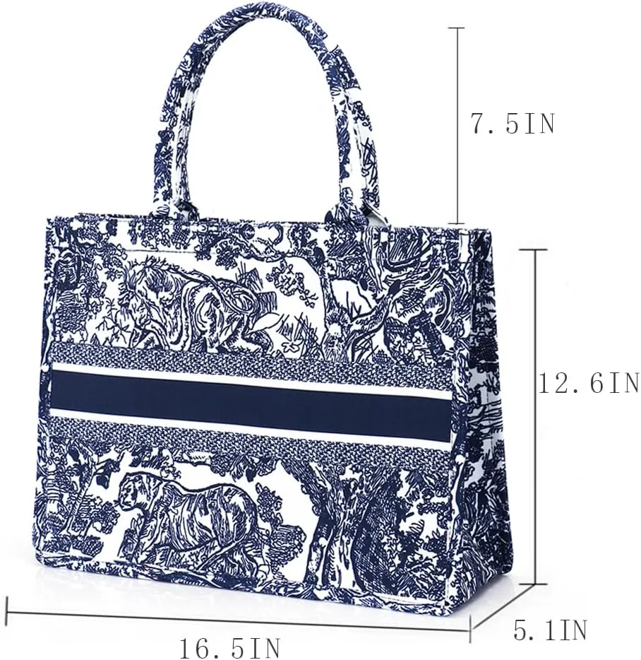 FENGJINRUHUA Fashion Luxury Tote Bag Cotton Linen Handbag Large Capacity Jacquard Retro Exquisite