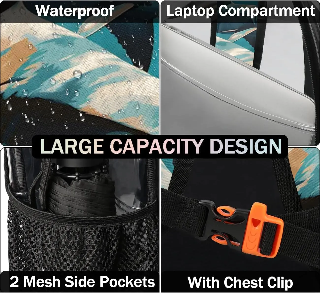 Fiercely Shark Clear Backpack Stadium Approved Heavy-Duty See Through Bag Waterproof Clear Backpack for Concerts Work Sports & Events Large Capacity 11.2x6.2x17.7"
