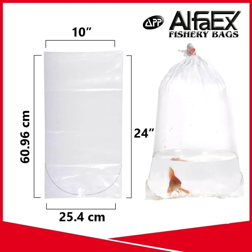 Fishery Bags 10 Inches Leak Proof Rounded Bottom Corners Clear Plastic Fish Bags for Marine and Tropical Fish Transport. (10" x 24" / 100 Pack / 2 Mil)
