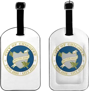 Flag of Chicopee, Massachusetts Luggage Tags for Suitcases PU Leahter Luggage Tag with Privacy Protection Bag Tags Cute Women Men Travel Bag Luggage Accessories