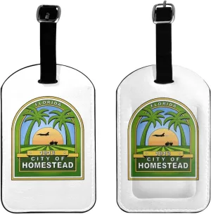 Flag of Homestead, Florida Luggage Tags for Suitcases PU Leahter Luggage Tag with Privacy Protection Bag Tags Cute Women Men Travel Bag Luggage Accessories