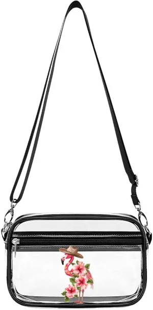 Flamingo Flowers Clear Bag PVC Clear Crossbody Purse Bag Transparent Shoulder Handbag with Adjustable Strap