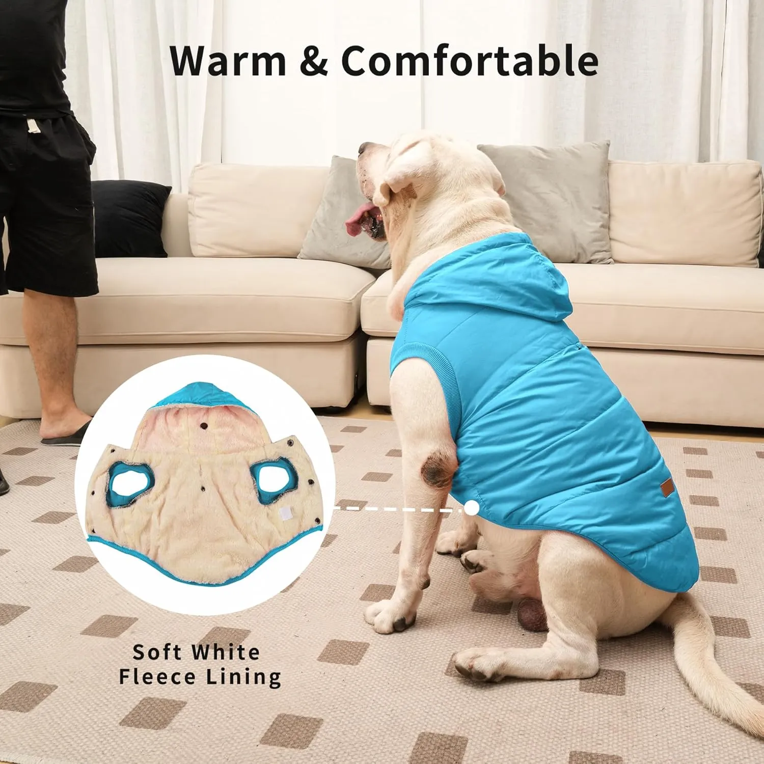 Fleece Lining Extra Warm Dog Hoodie in Winter for Large Dogs Jacket Pet Coats with Hooded,Light Blue XL
