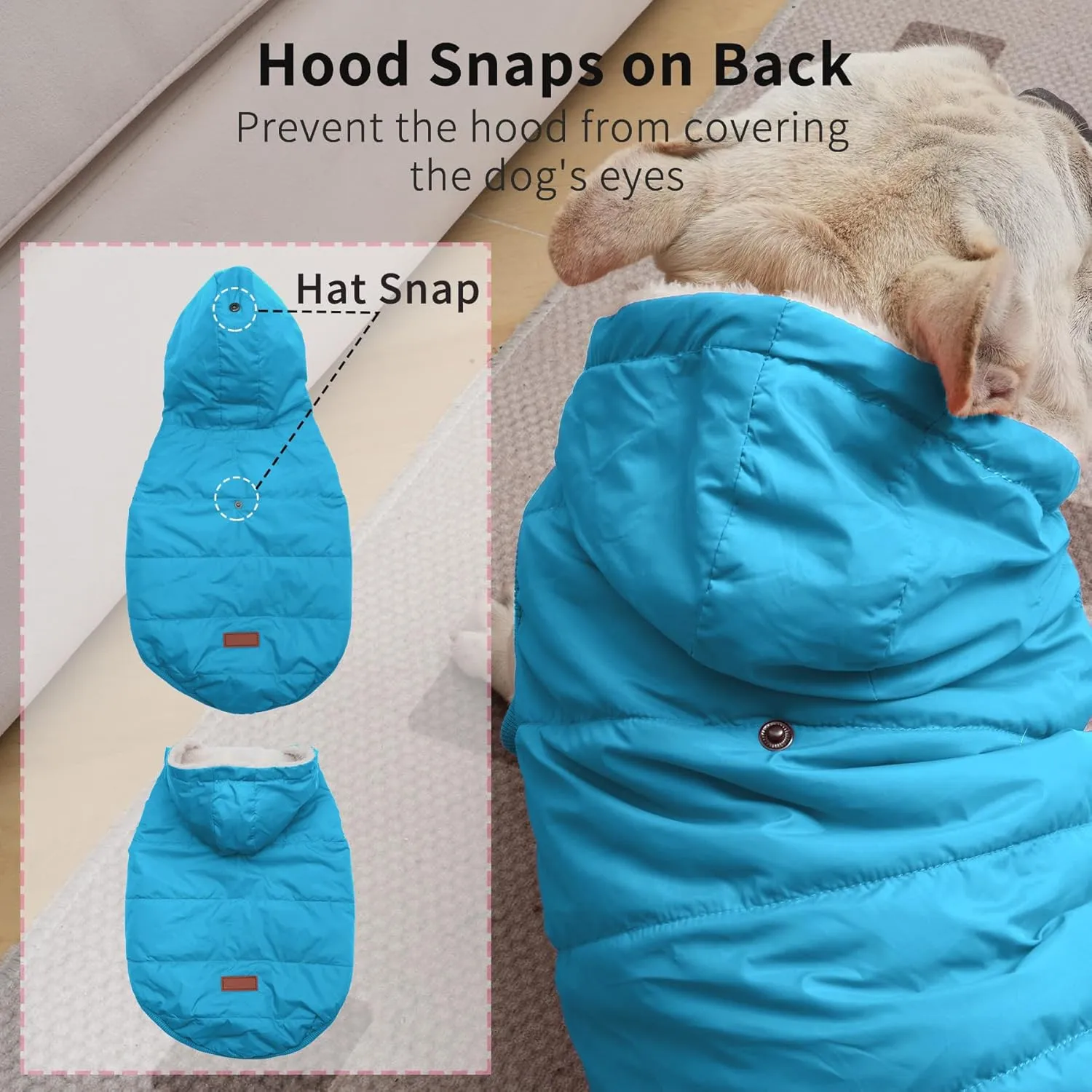 Fleece Lining Extra Warm Dog Hoodie in Winter for Large Dogs Jacket Pet Coats with Hooded,Light Blue XL