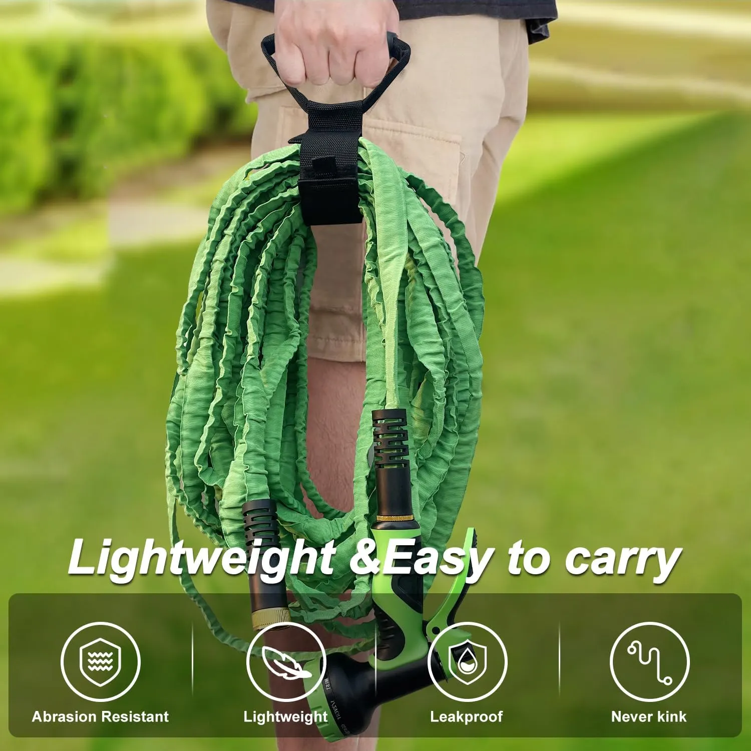 Flexible Garden Hose 50ft, Lightweight Water Hose with 10 Function Spray, Portable Water Pipe Leak-Proof Kink Free Non-Shrinking Drinking Water Safe Hose Durable for Car Wash Patio Yard House Camping