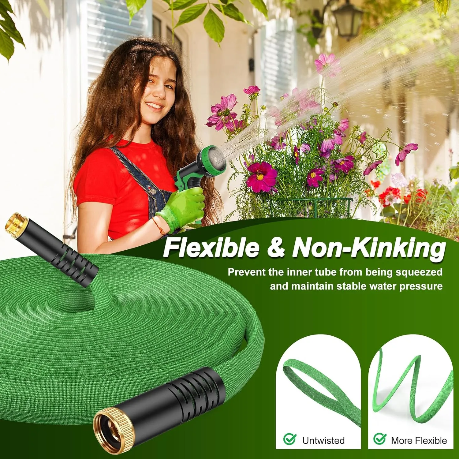Flexible Garden Hose 50ft, Lightweight Water Hose with 10 Function Spray, Portable Water Pipe Leak-Proof Kink Free Non-Shrinking Drinking Water Safe Hose Durable for Car Wash Patio Yard House Camping