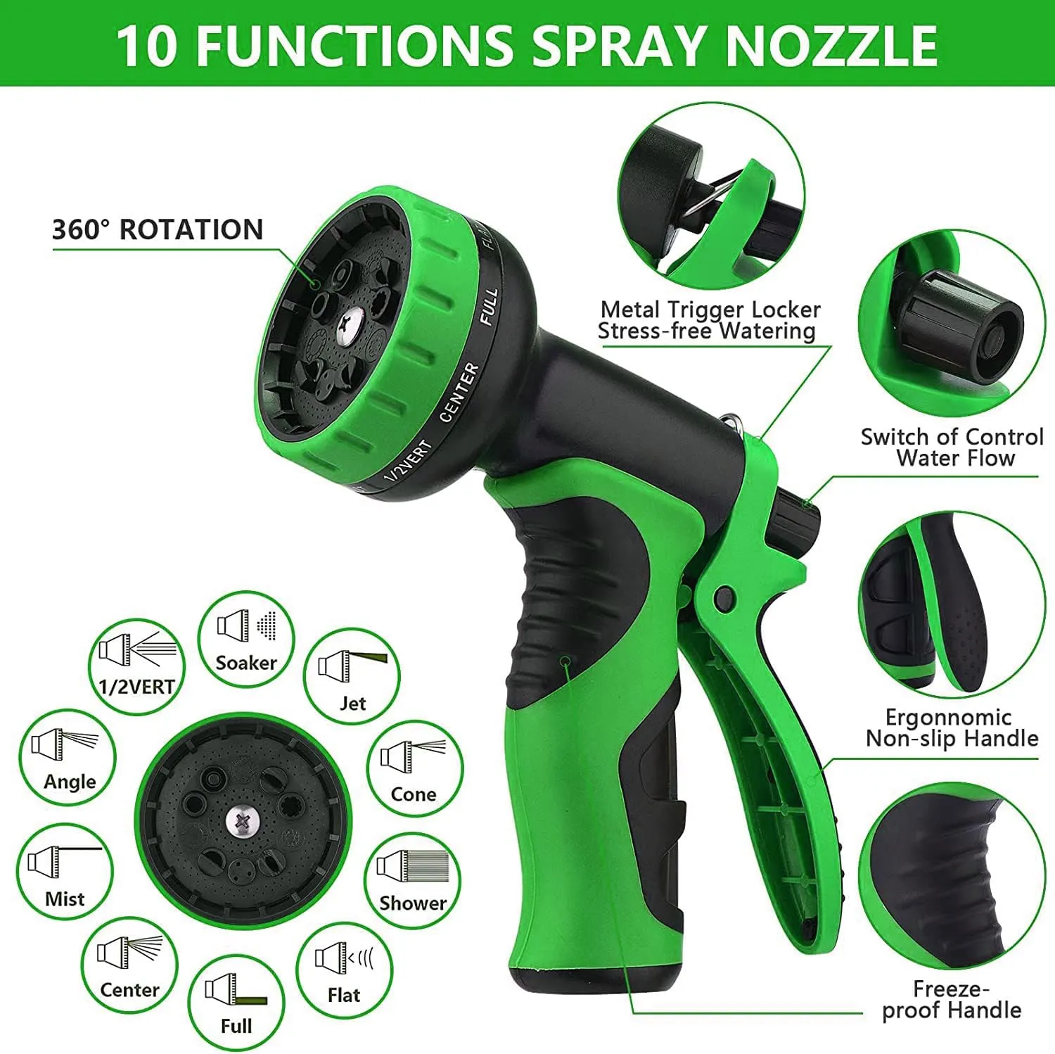 Flexible Garden Hose 50ft, Lightweight Water Hose with 10 Function Spray, Portable Water Pipe Leak-Proof Kink Free Non-Shrinking Drinking Water Safe Hose Durable for Car Wash Patio Yard House Camping