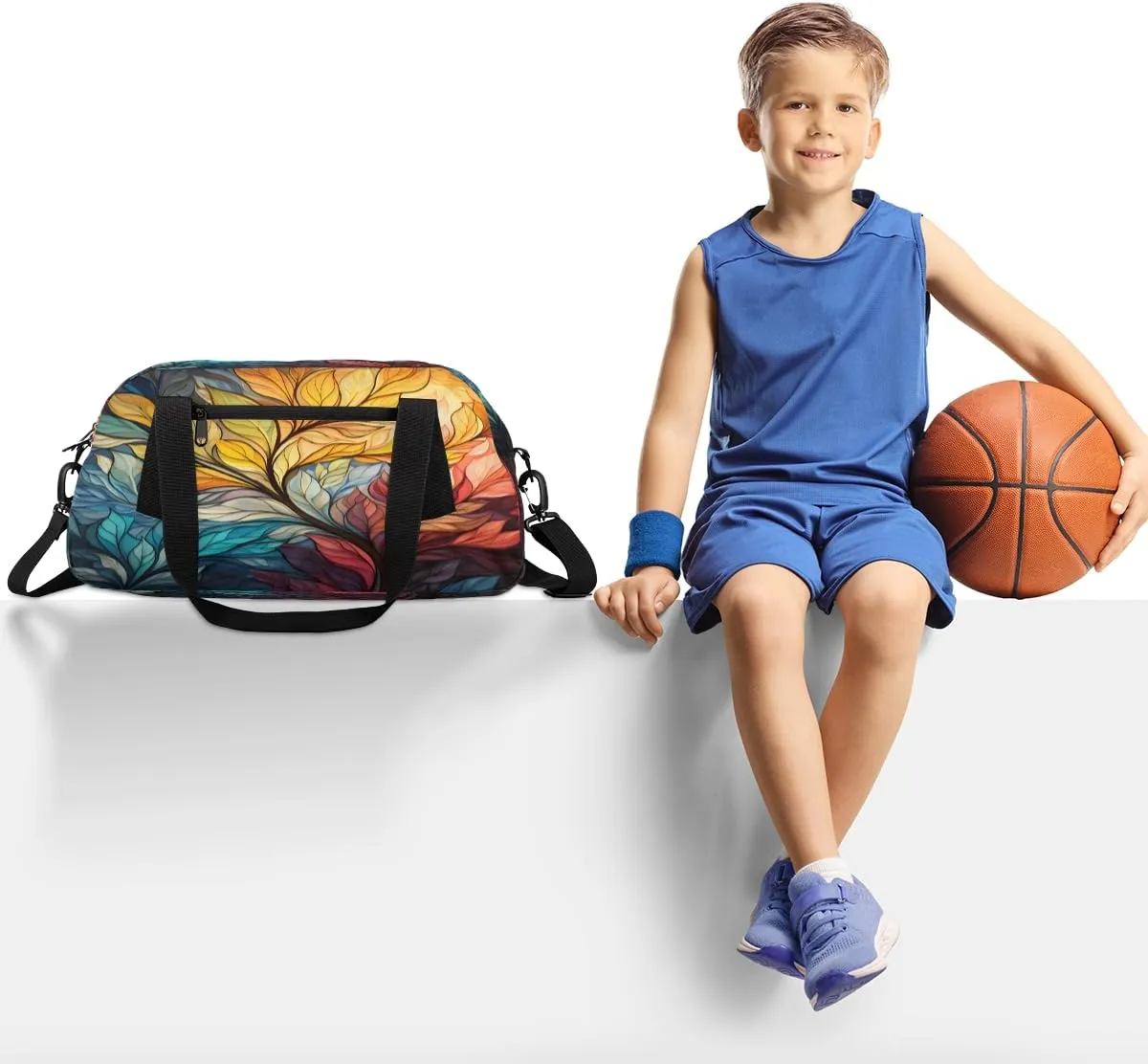 Flower Oil Painting Kids Duffle Bag Boys Girls Small Sport Dance Gym Bag for Overnight Travel Weekender Carry On