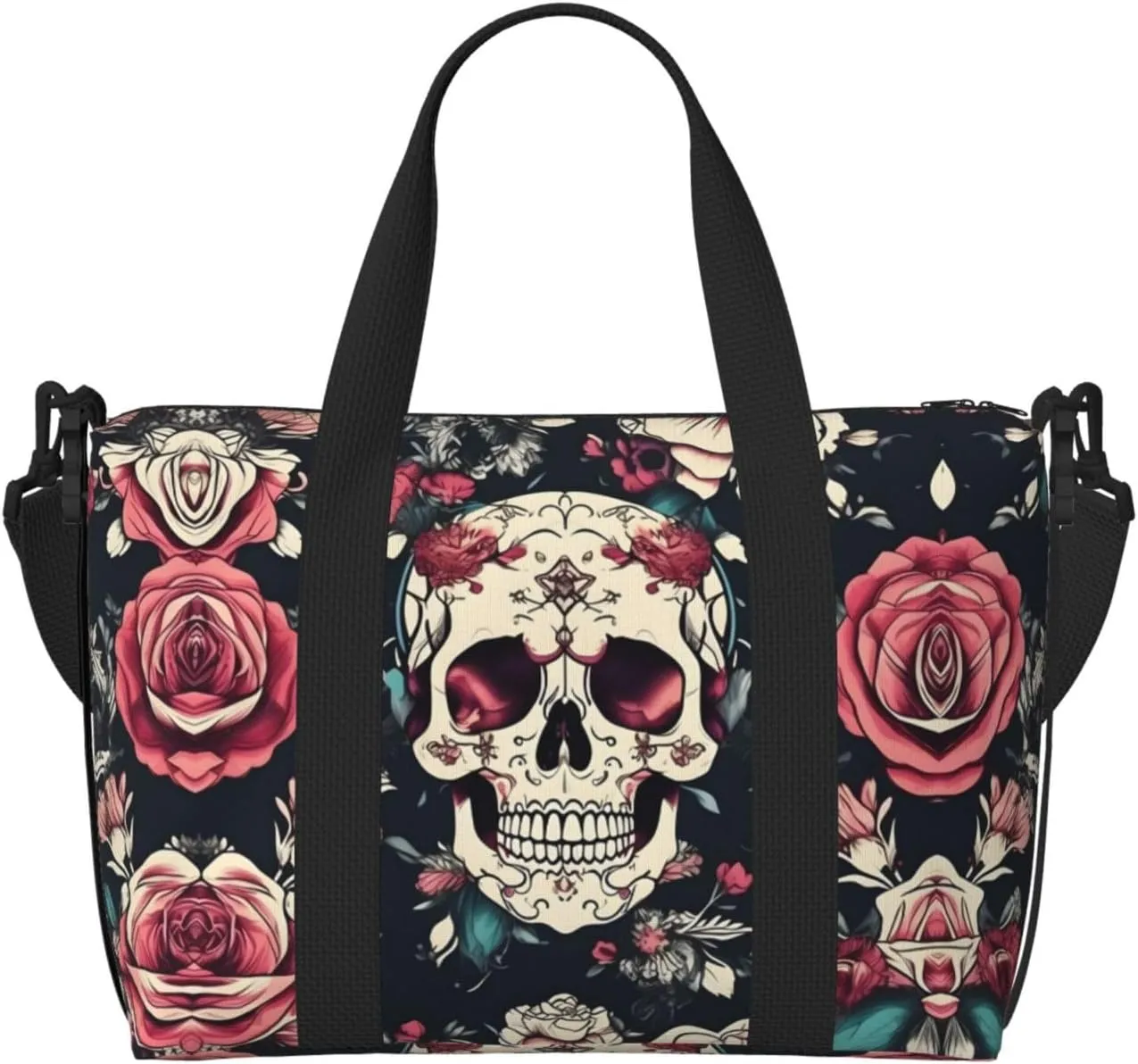 Flowers Skull Ornamental Pattern Duffel Bags for Traveling - Lightweight Personal Item Travel Bags, Gym Bags for Men and Women