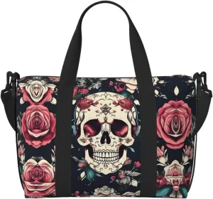 Flowers Skull Ornamental Pattern Duffel Bags for Traveling - Lightweight Personal Item Travel Bags, Gym Bags for Men and Women