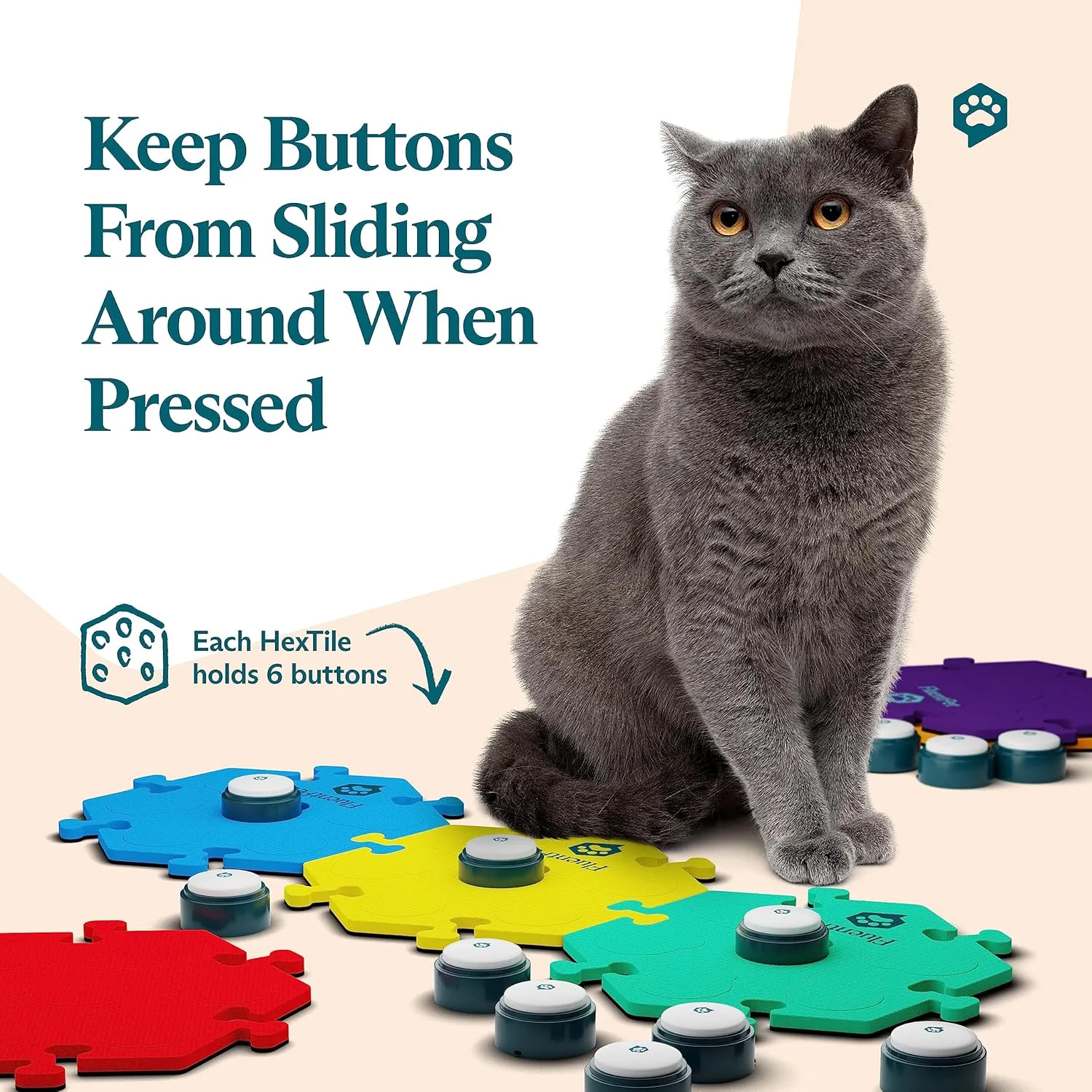 FluentPet Basic Vocab Kit - Set of 12 Talking Buttons with Batteries Included for Dogs & Cats and 6 HexTiles - Customizable Cat & Dog Training Buttons for Communication - Talking Button Gift Set