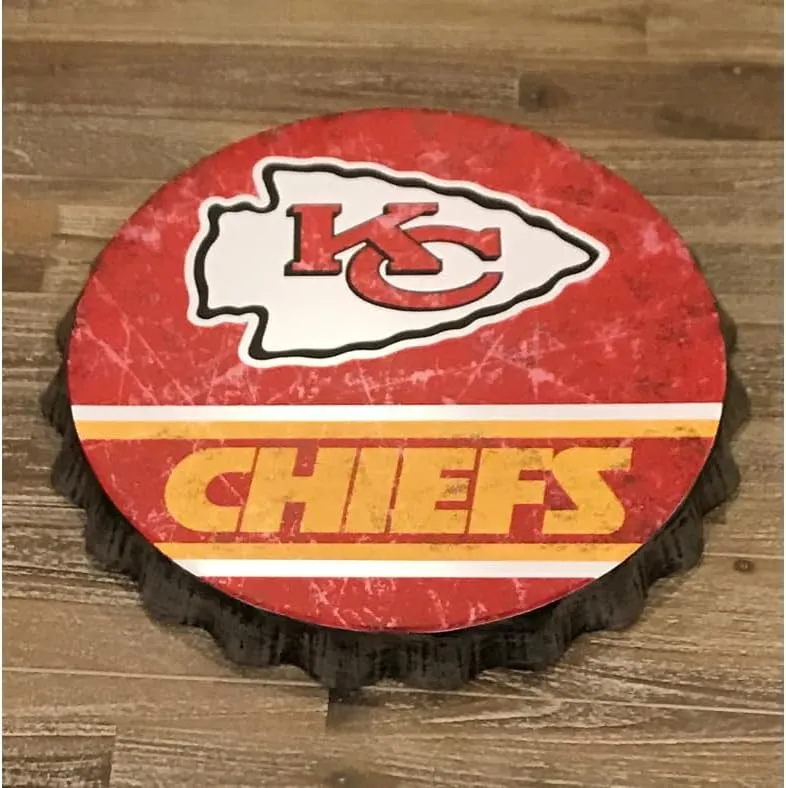 FOCO Kansas City Chiefs Metal Distressed Bottlecap Wall Sign – Limited Edition Chiefs Sign – Represent The NFL, AFC and Show Your Team Spirit with Officially Licensed Kansas City Football Fan Gear