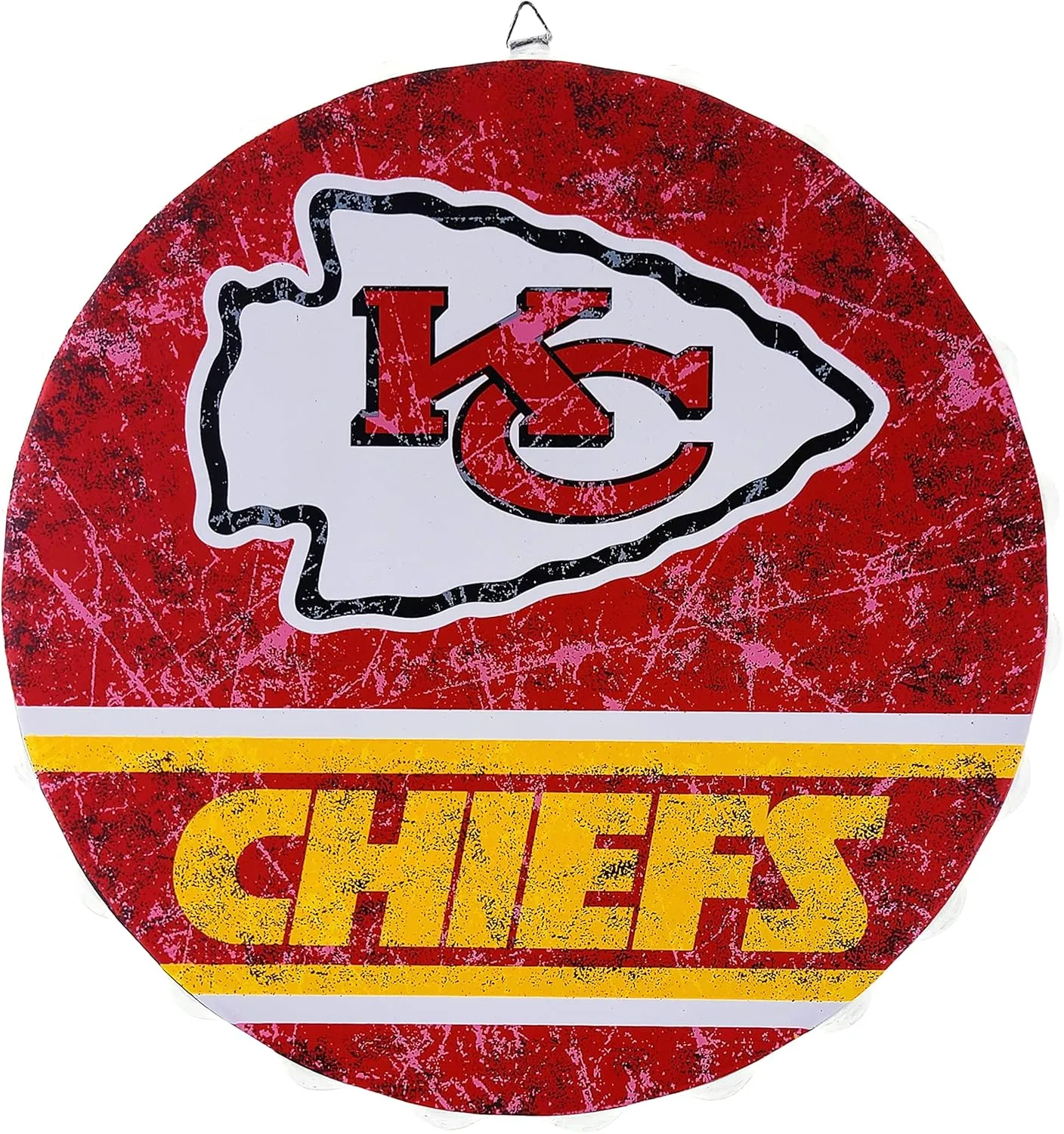 FOCO Kansas City Chiefs Metal Distressed Bottlecap Wall Sign – Limited Edition Chiefs Sign – Represent The NFL, AFC and Show Your Team Spirit with Officially Licensed Kansas City Football Fan Gear