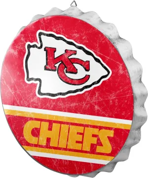 FOCO Kansas City Chiefs Metal Distressed Bottlecap Wall Sign – Limited Edition Chiefs Sign – Represent The NFL, AFC and Show Your Team Spirit with Officially Licensed Kansas City Football Fan Gear