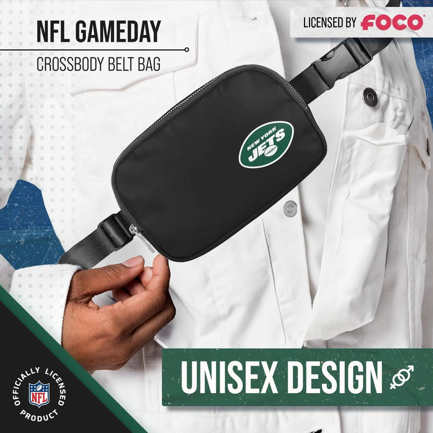 FOCO NFL Gameday On The Move Crossbody Belt Bag - Officially Licensed - Stadium Approved - Adjustable & Stylish