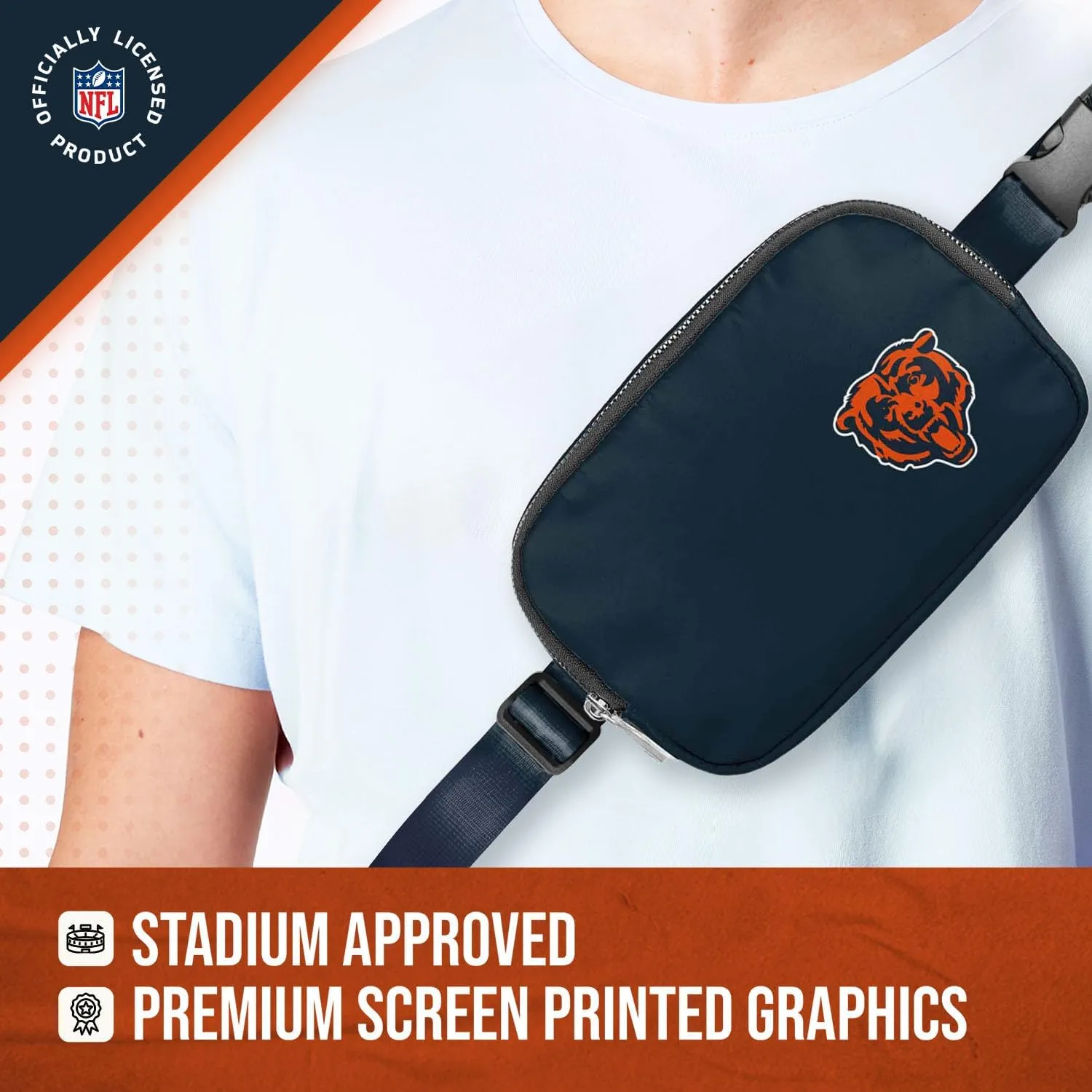 FOCO NFL Gameday On The Move Crossbody Belt Bag - Officially Licensed - Stadium Approved - Adjustable & Stylish