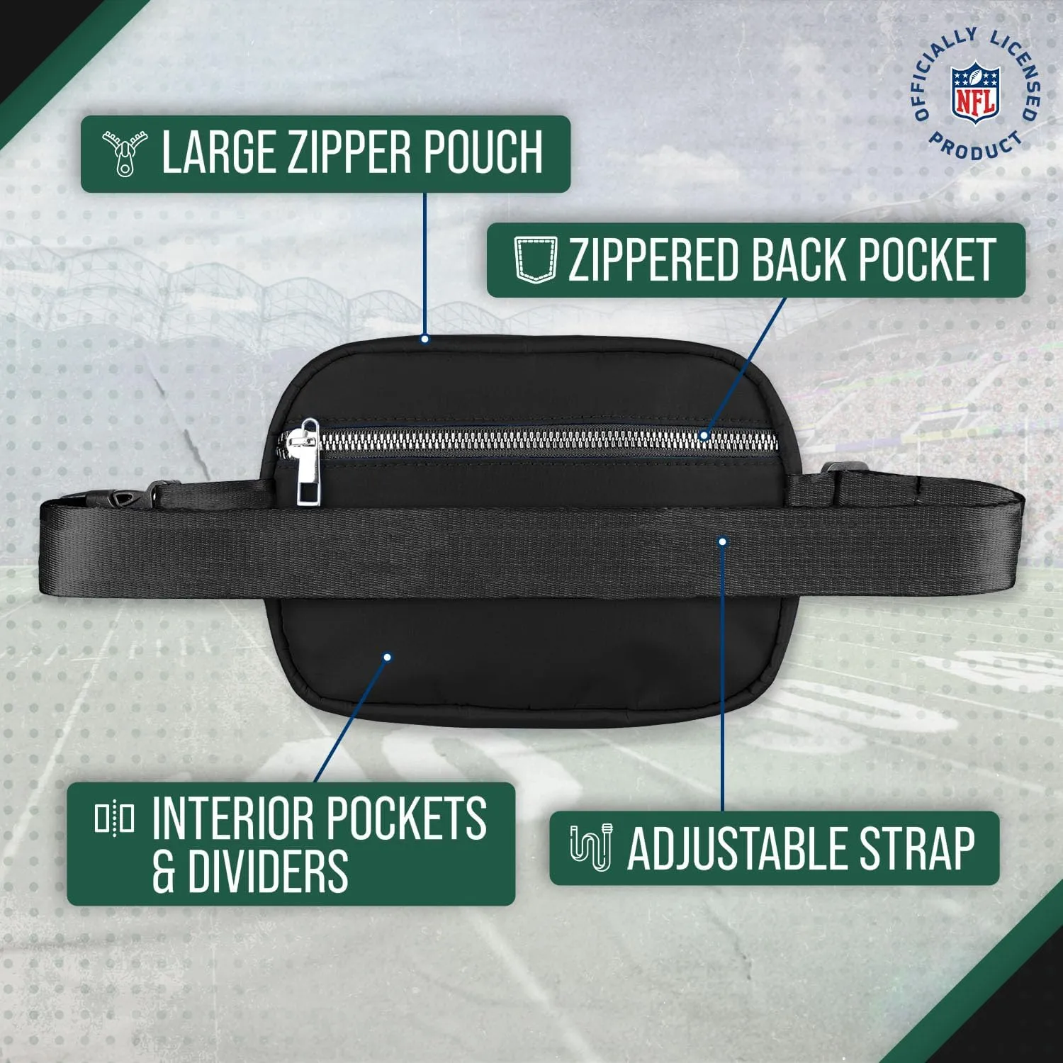 FOCO NFL Gameday On The Move Crossbody Belt Bag - Officially Licensed - Stadium Approved - Adjustable & Stylish