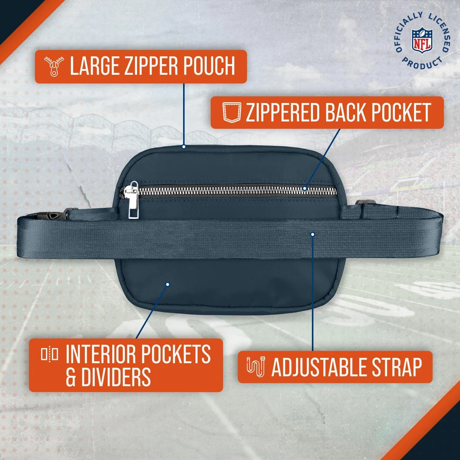 FOCO NFL Gameday On The Move Crossbody Belt Bag - Officially Licensed - Stadium Approved - Adjustable & Stylish