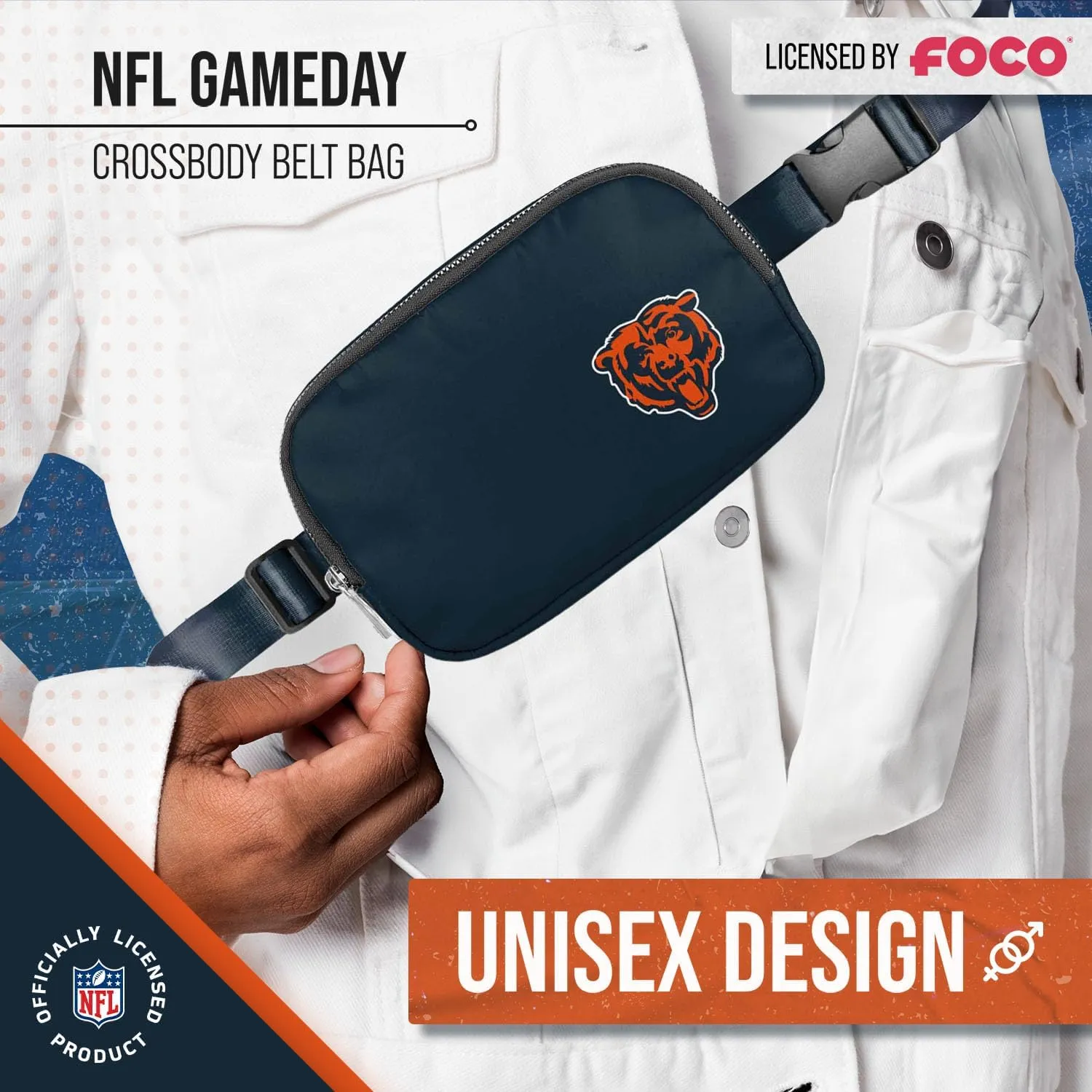FOCO NFL Gameday On The Move Crossbody Belt Bag - Officially Licensed - Stadium Approved - Adjustable & Stylish