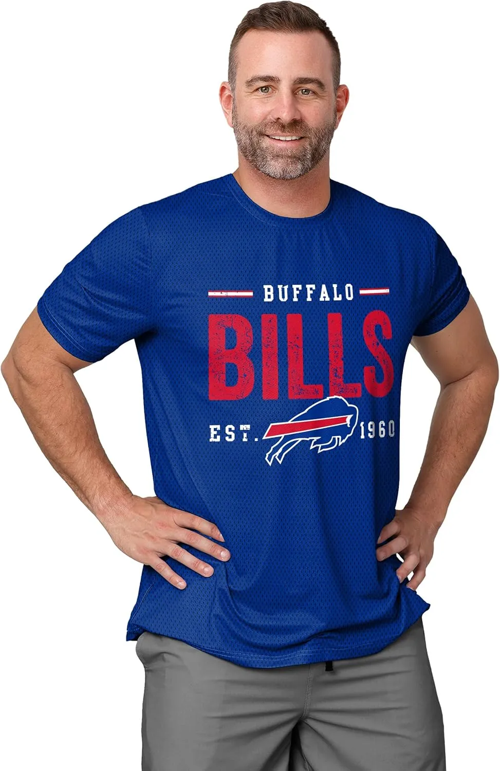 FOCO NFL Men's Officially Licensed Football Team Logo Wordmark Distressed Performance Team Color Crewneck T-Shirt