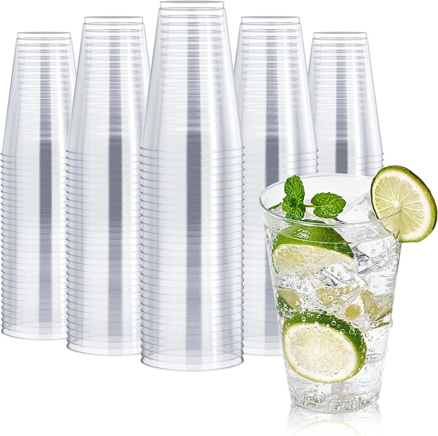 FOCUSLINE 200 Count 14 oz Clear Plastic Cups, Large Disposable Cups Plastic Party Cup, 14 Ounce Heavy duty Clear Cups for Party, Wedding, Thanksgiving, Halloween, Christmas