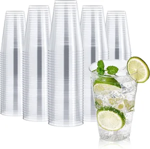 FOCUSLINE 200 Count 14 oz Clear Plastic Cups, Large Disposable Cups Plastic Party Cup, 14 Ounce Heavy duty Clear Cups for Party, Wedding, Thanksgiving, Halloween, Christmas