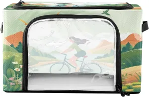 Foldable Storage Bin Spring Outing Cycling in Fields Sturdy Under Bed Storage Container with Clear Window and Handle