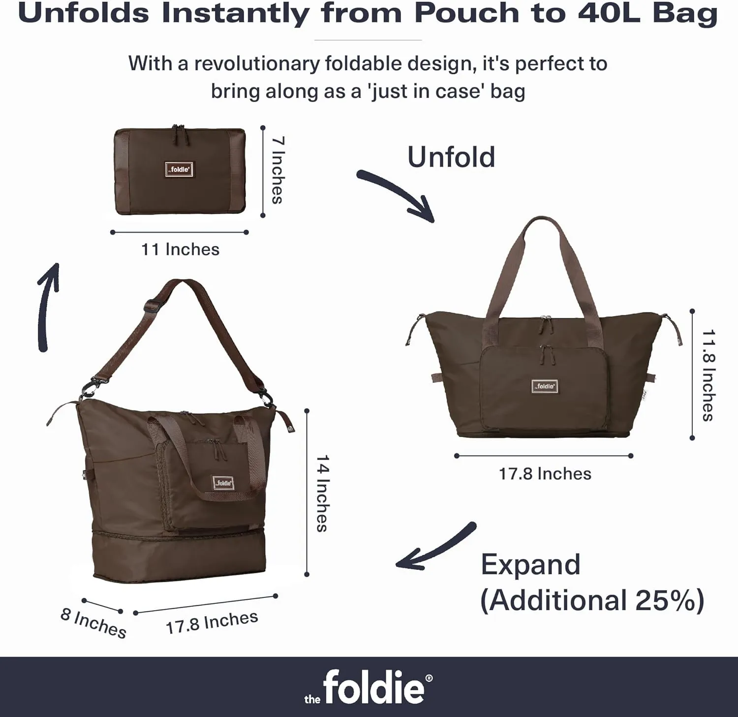 Foldable Travel Tote Bag for Women - 40L Weekender Bag with Multiple Pockets - Carry On Personal Item Travel Bag