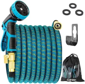 Folixitar Colrasn 100FT Expandable Garden Hose, Durable Flexible Water Hose, 9 Function Spray Hose Nozzle, 3/4" Solid Brass Connectors, Extra Strength Fabric, Lightweight Expanding Hose
