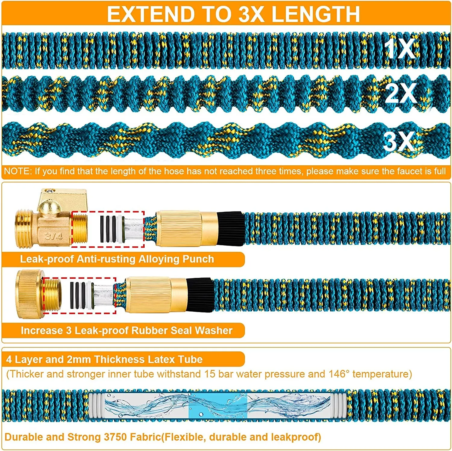 Folixitar Colrasn 100FT Expandable Garden Hose, Durable Flexible Water Hose, 9 Function Spray Hose Nozzle, 3/4" Solid Brass Connectors, Extra Strength Fabric, Lightweight Expanding Hose